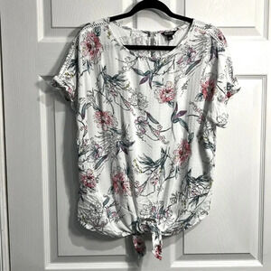 Buffalo David Bitton Tie Front Top - White Floral Print - Large